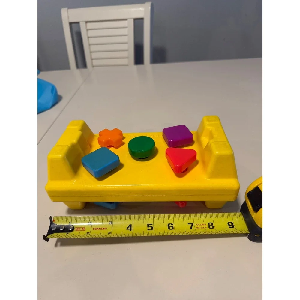 Vintage Fisher Price Tap-A-Shape Peg Bench Toy Yellow Colorful Shapes no hammer